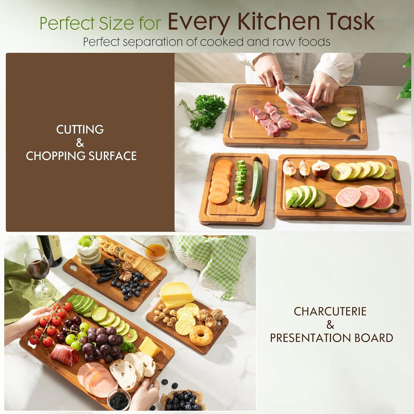 Astercook Carbonized Bamboo Cutting Board Set with Stand The Nichole Collection