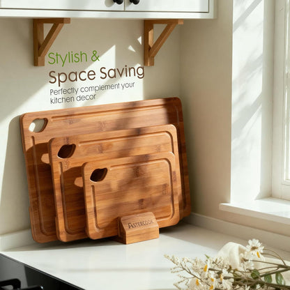 Astercook Carbonized Bamboo Cutting Board Set with Stand The Nichole Collection