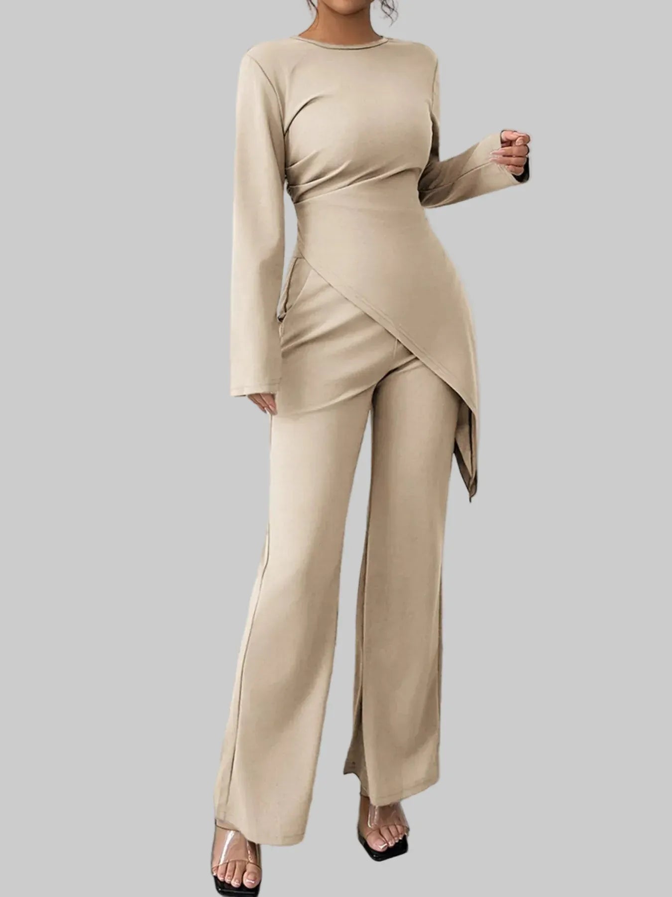 Asymmetric Long Sleeve Top and Pants Set Women's Sets The Nichole Collection