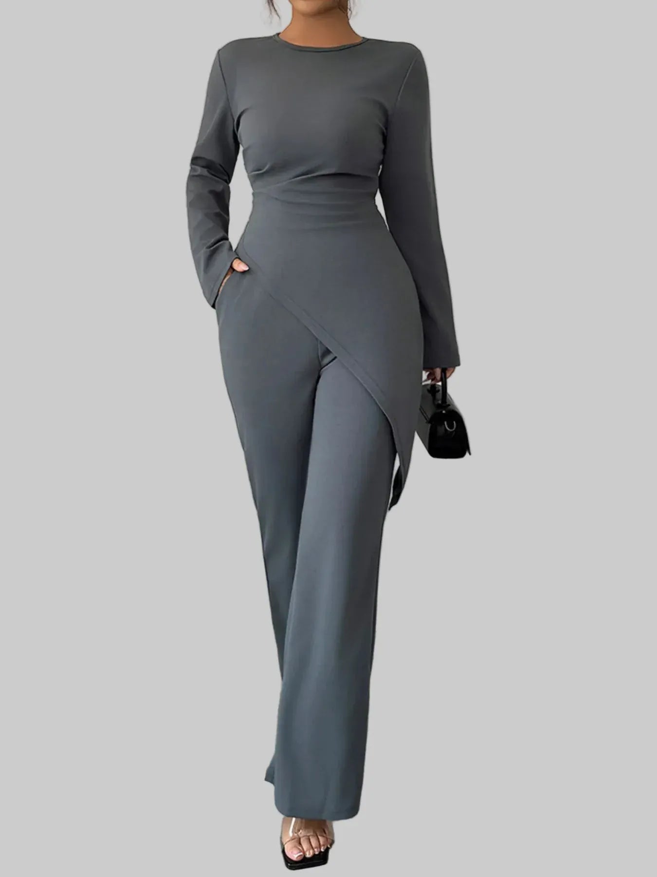 Asymmetric Long Sleeve Top and Pants Set Women's Sets The Nichole Collection