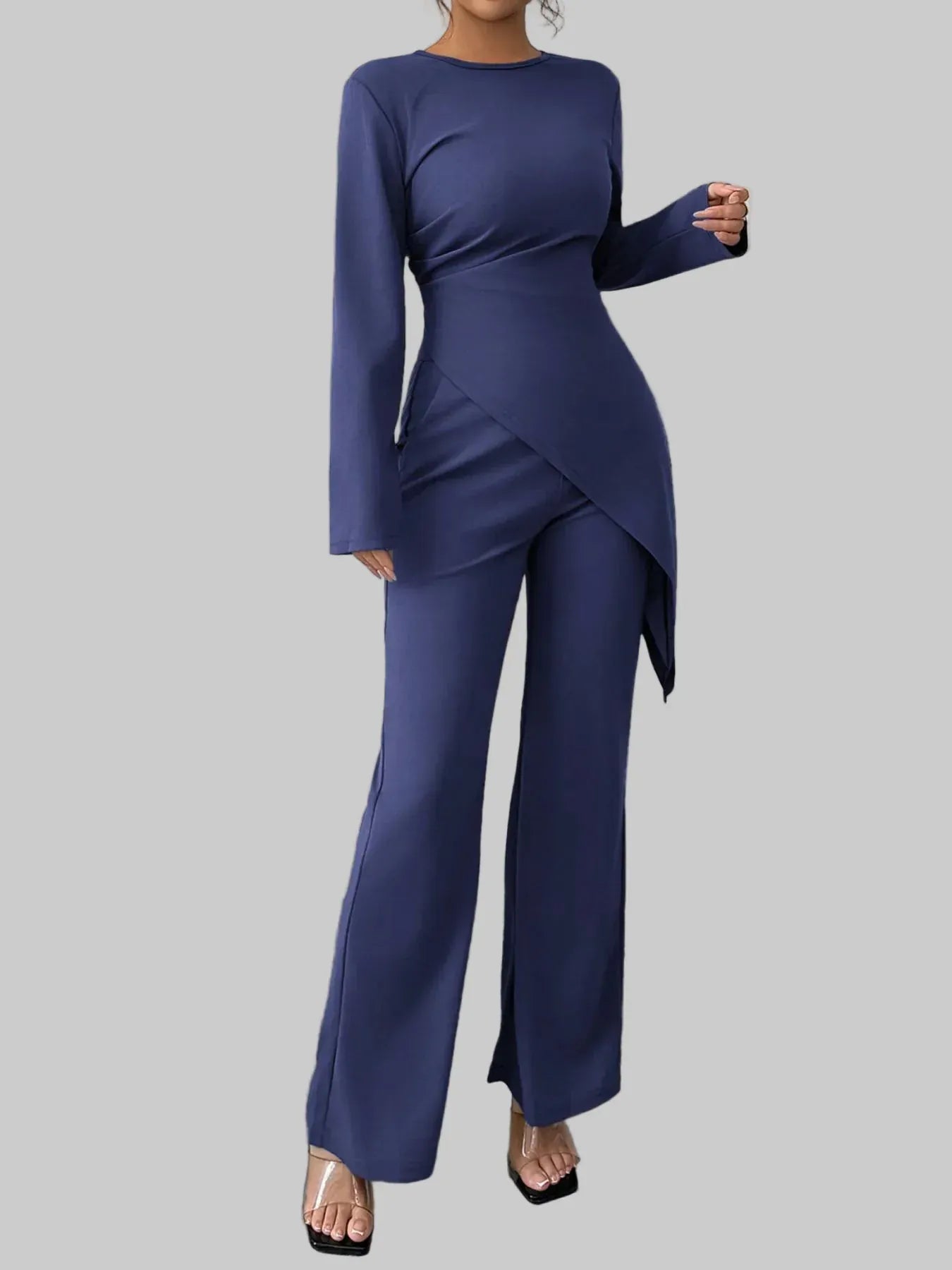Asymmetric Long Sleeve Top and Pants Set Women's Sets Dark Blue / S The Nichole Collection