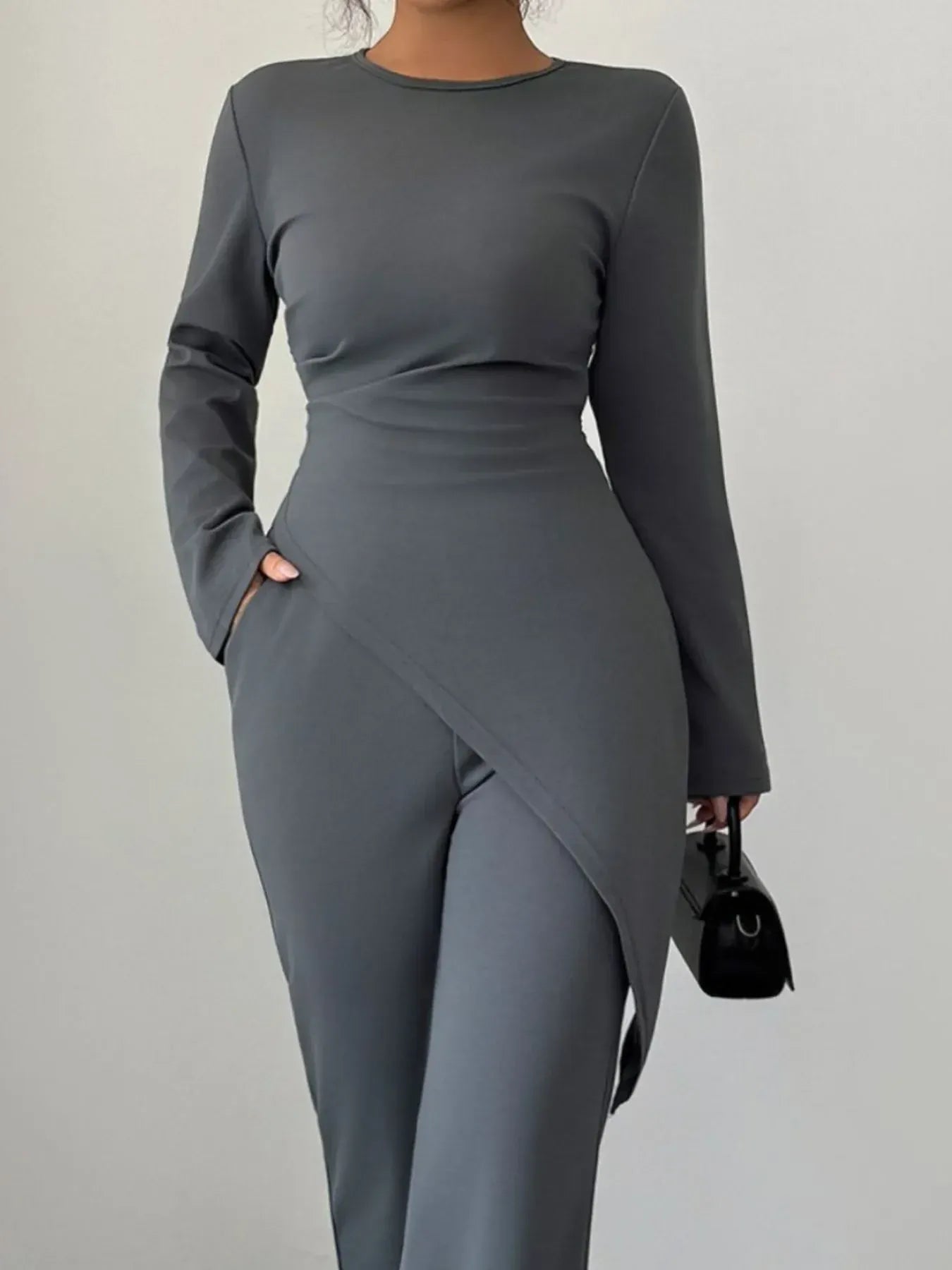 Asymmetric Long Sleeve Top and Pants Set Women's Sets The Nichole Collection
