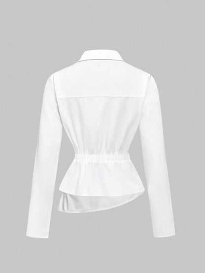 Asymmetrical Button Long Sleeve Shirt The Nichole Collection