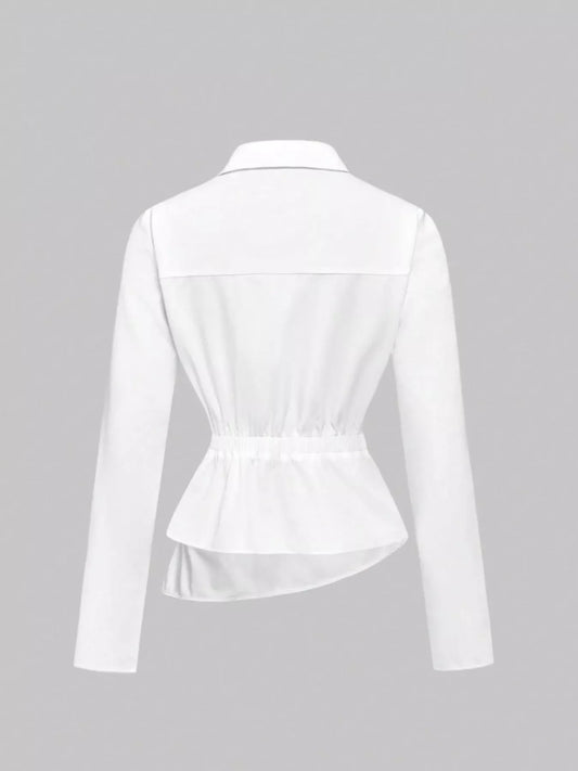 Asymmetrical Button Long Sleeve Shirt The Nichole Collection