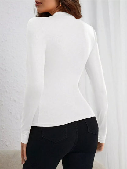Asymmetrical Cutout Ruched Long Sleeve Top Stretch Fitted Blouse Shirts & Tops The Nichole Collection - Official Site
