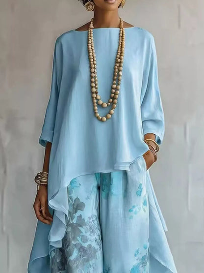 Asymmetrical Hem Top and Floral Pants Set The Nichole Collection - Official Site