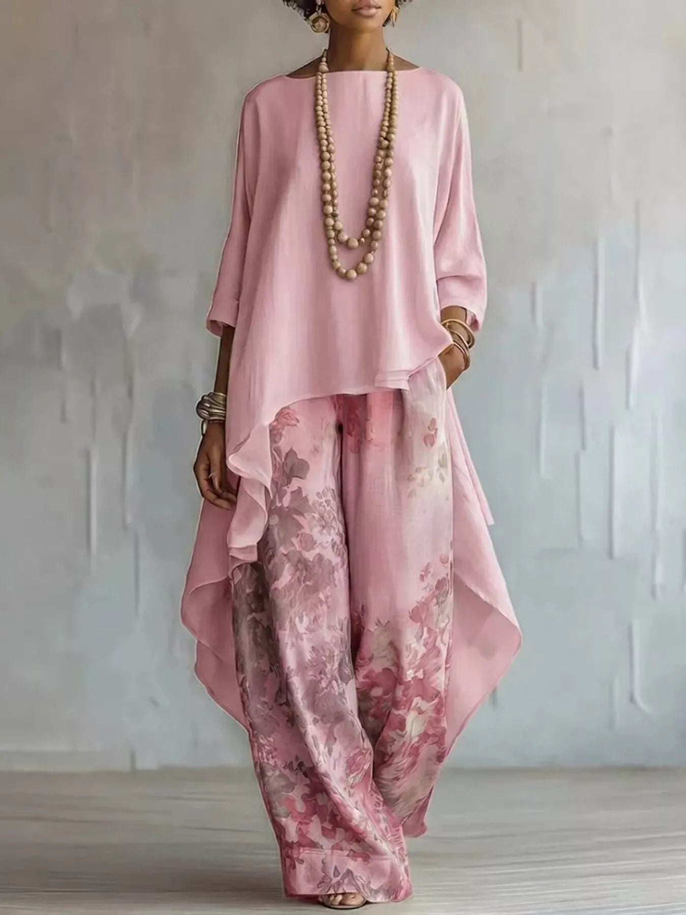 Asymmetrical Hem Top and Floral Pants Set Pink / S The Nichole Collection - Official Site