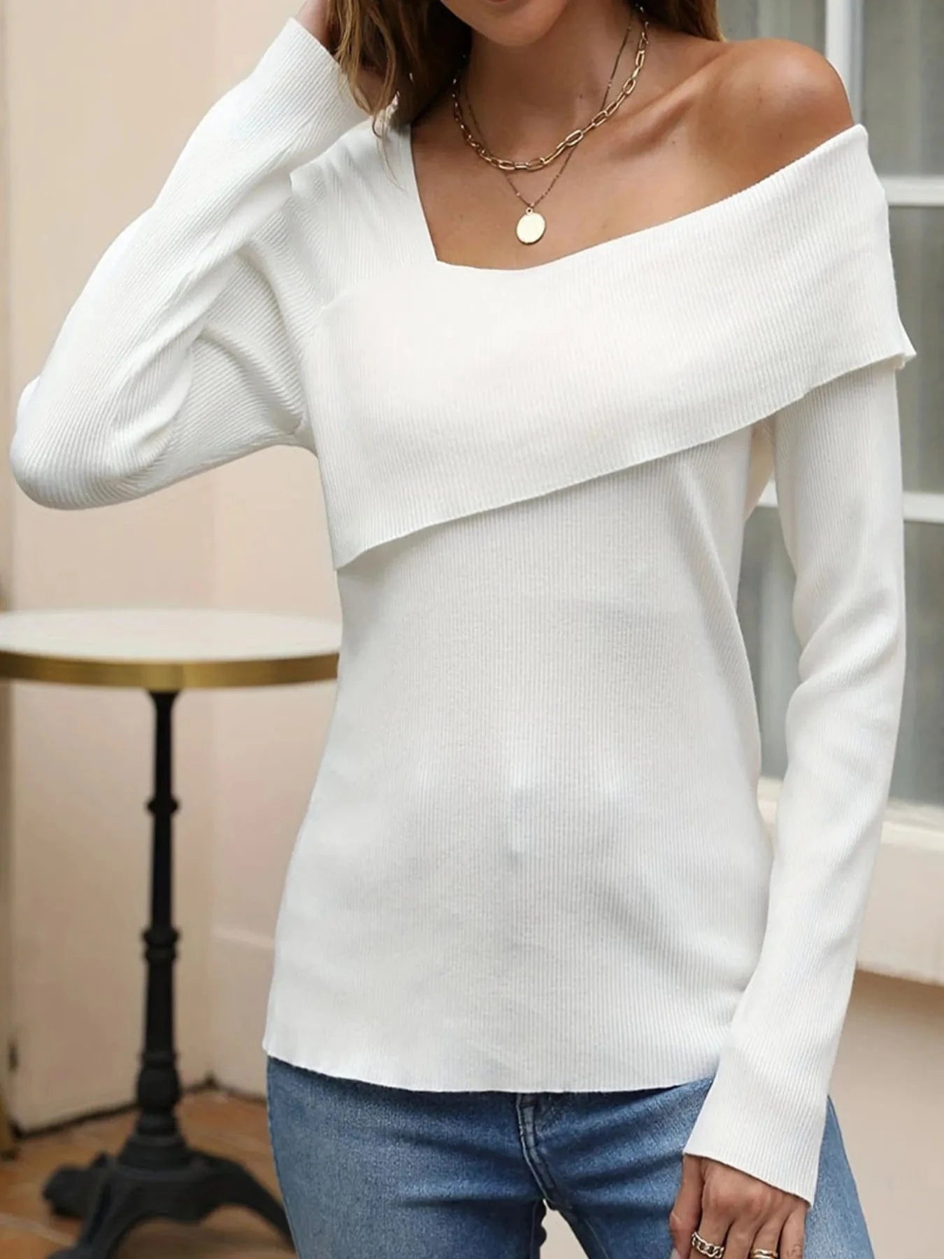 Asymmetrical One Shoulder Knit Top Trendsi