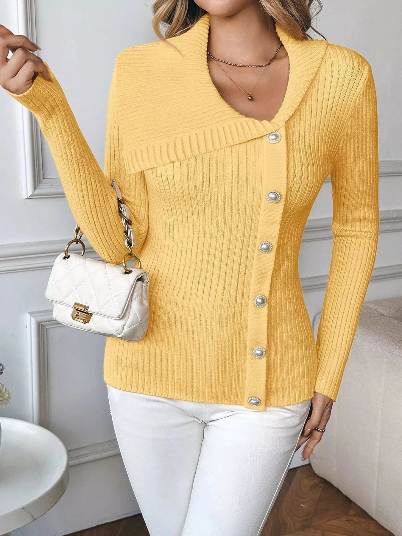Asymmetrical Ribbed Button Up Cardigan The Nichole Collection