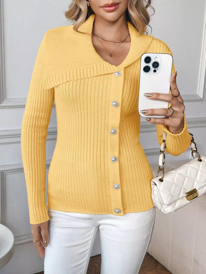 Asymmetrical Ribbed Button Up Cardigan The Nichole Collection