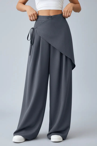 Asymmetrical Wrap Wide-Leg Pants Gray / S The Nichole Collection - Official Site