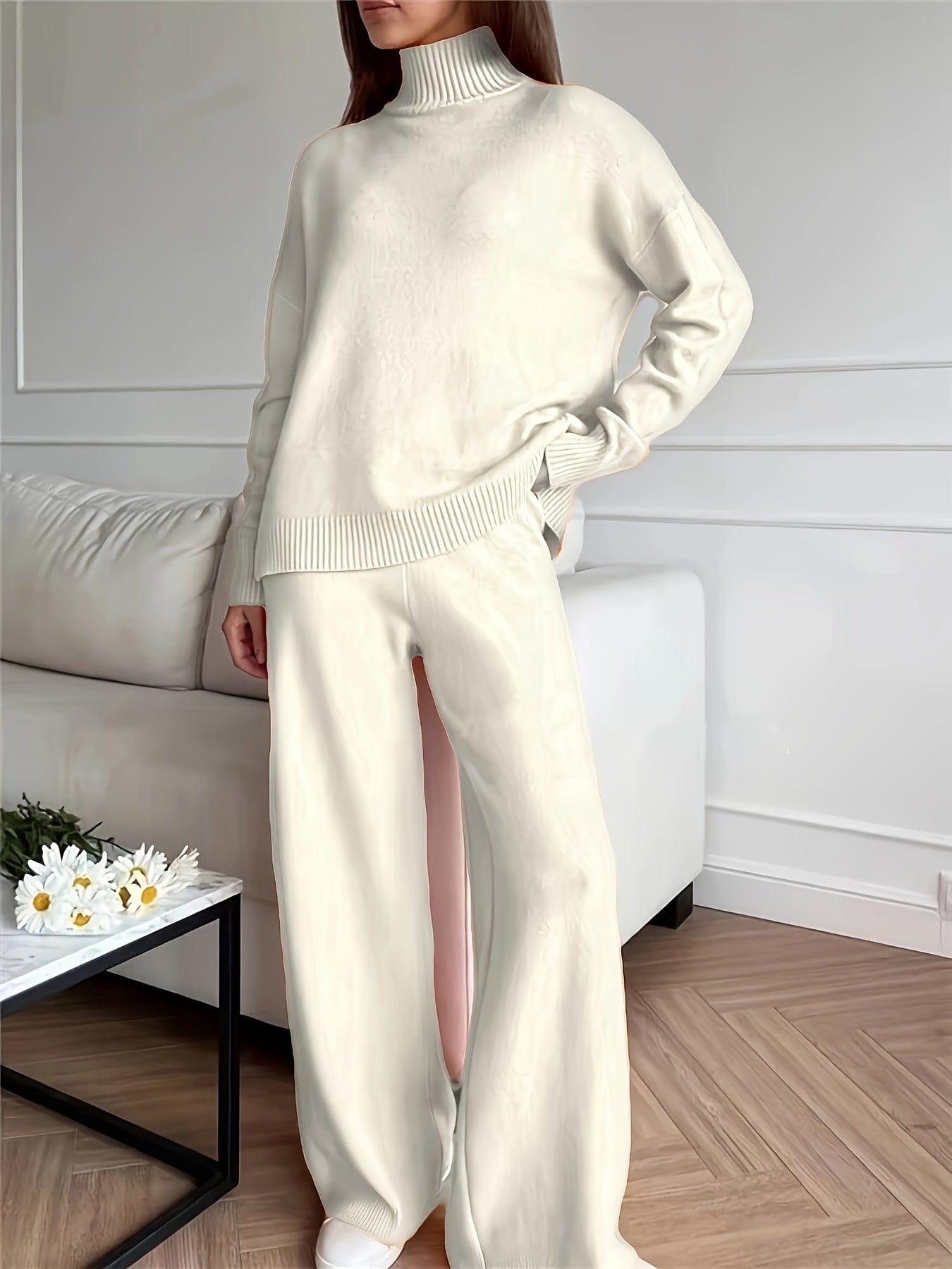 Autumn Ladies' Turtleneck Sweater with Straight Leg Pants 2pcs Set The Nichole Collection