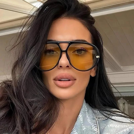 Aviator Fashion Sunglasses with Yellow Tinted Lenses styleA / One Size The Nichole Collection