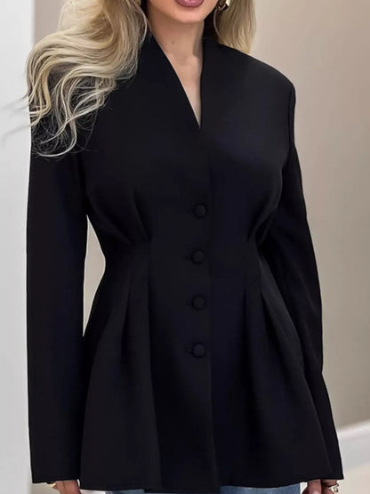 V-Neck Pleated Waist Slim-Fit Blazer The Nicole Collection