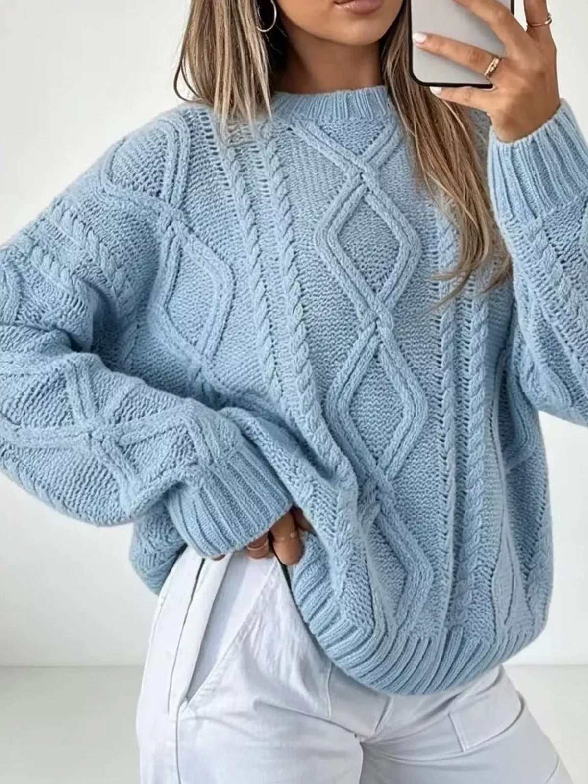 Cable-Knit Round-Neck Sweater The Nichole Collection