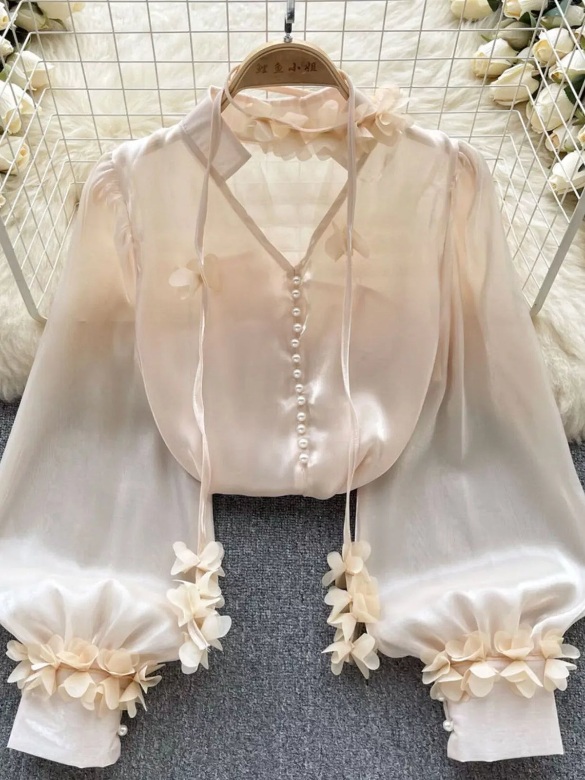 Sheer Floral-Embellished Shirt The Nichole Collection