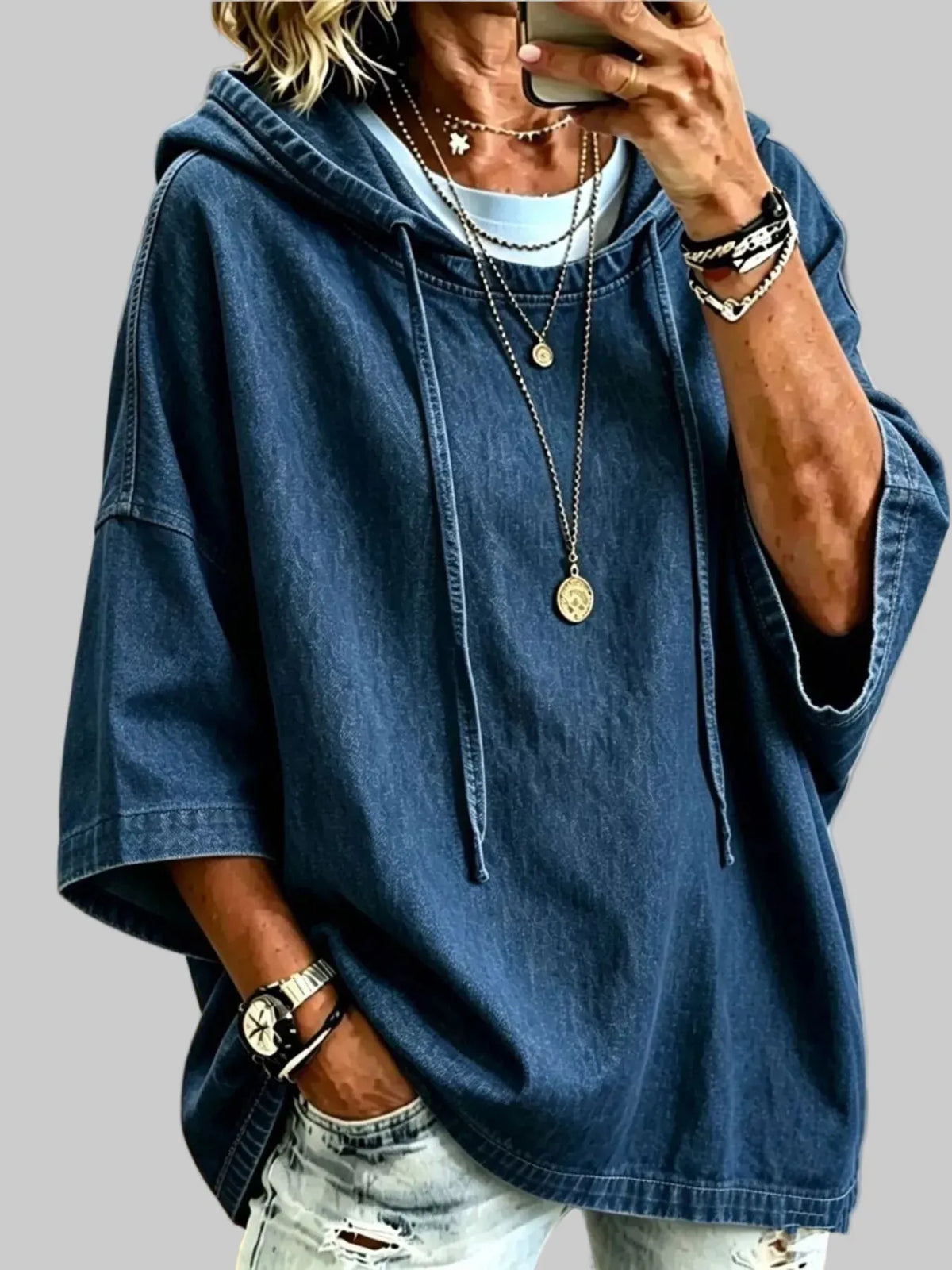 OVERSIZED WASHED DENIM HOODIE The Nichole Collection - Official Site