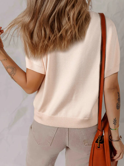 Pearl-Embellished Bow-Detail Short-Sleeve Sweater The Nichole Collection