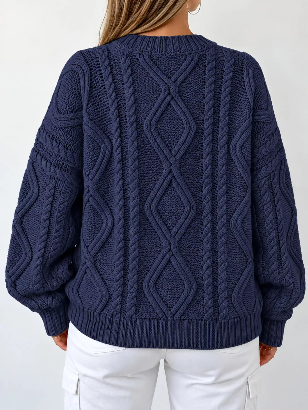 Cable-Knit Round-Neck Sweater The Nichole Collection