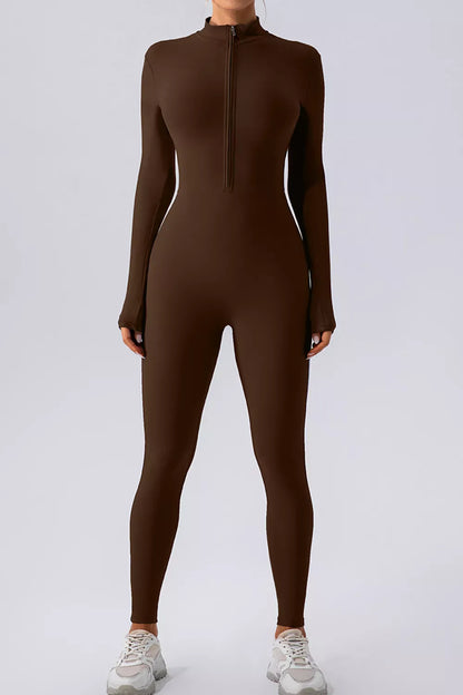 Half-Zip Mock-Neck Active Jumpsuit - Dark Blue / S