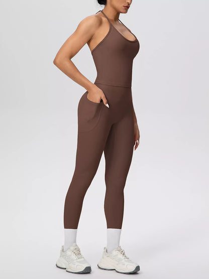 Halter-Neck Cami and High-Waisted Leggings Active Set The Nichole Collection - Official Site