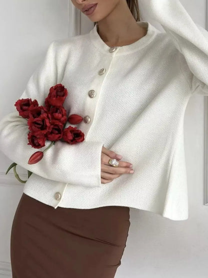 Decorative-Button Crew-Neck Knit Cardigan The Nichole Collection - Official Site