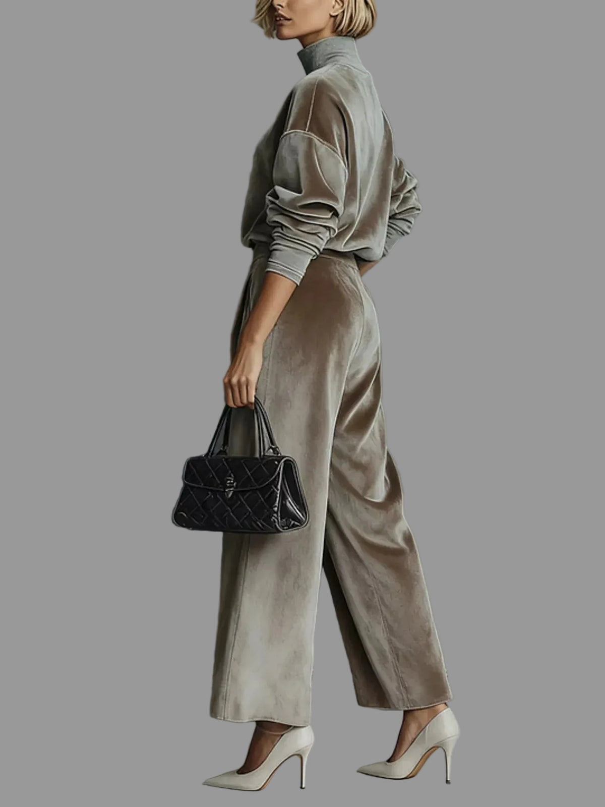 MOCK-NECK VELVET & WIDE-LEG PANTS SET The Nichole Collection - Official Site