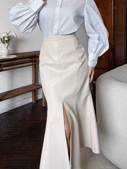 Slit Mermaid Midi Skirt The Nichole Collection