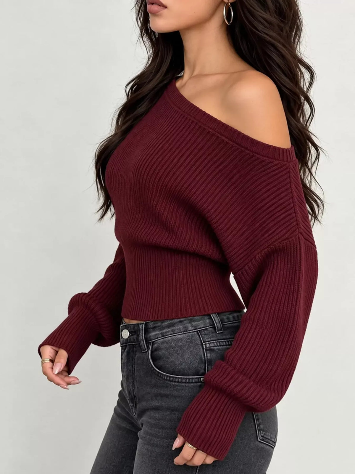 One-Shoulder Ribbed Knit Sweater The Nichole Collection