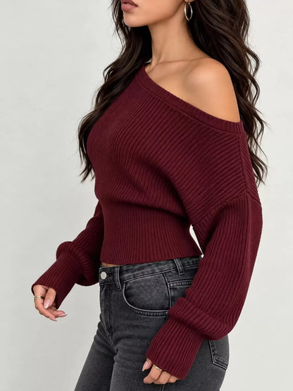 One-Shoulder Ribbed Knit Sweater The Nichole Collection
