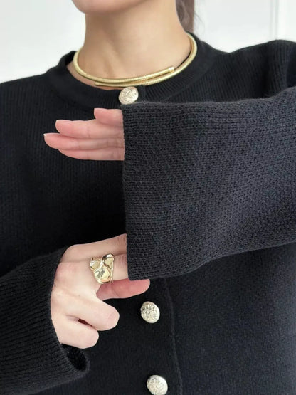 Decorative-Button Crew-Neck Knit Cardigan The Nichole Collection - Official Site