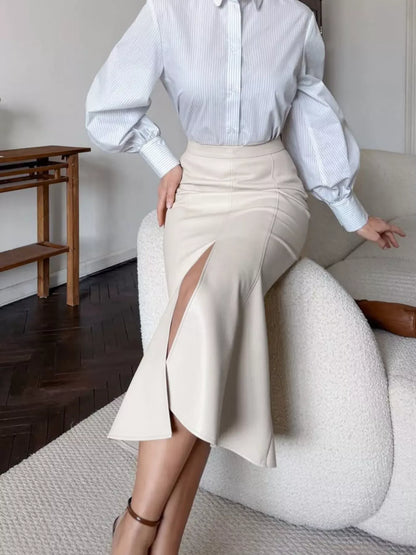 Slit Mermaid Midi Skirt The Nichole Collection