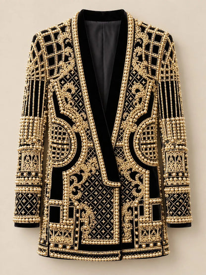 Pearl-Embellished One-Button Blazer The Nichole Collection