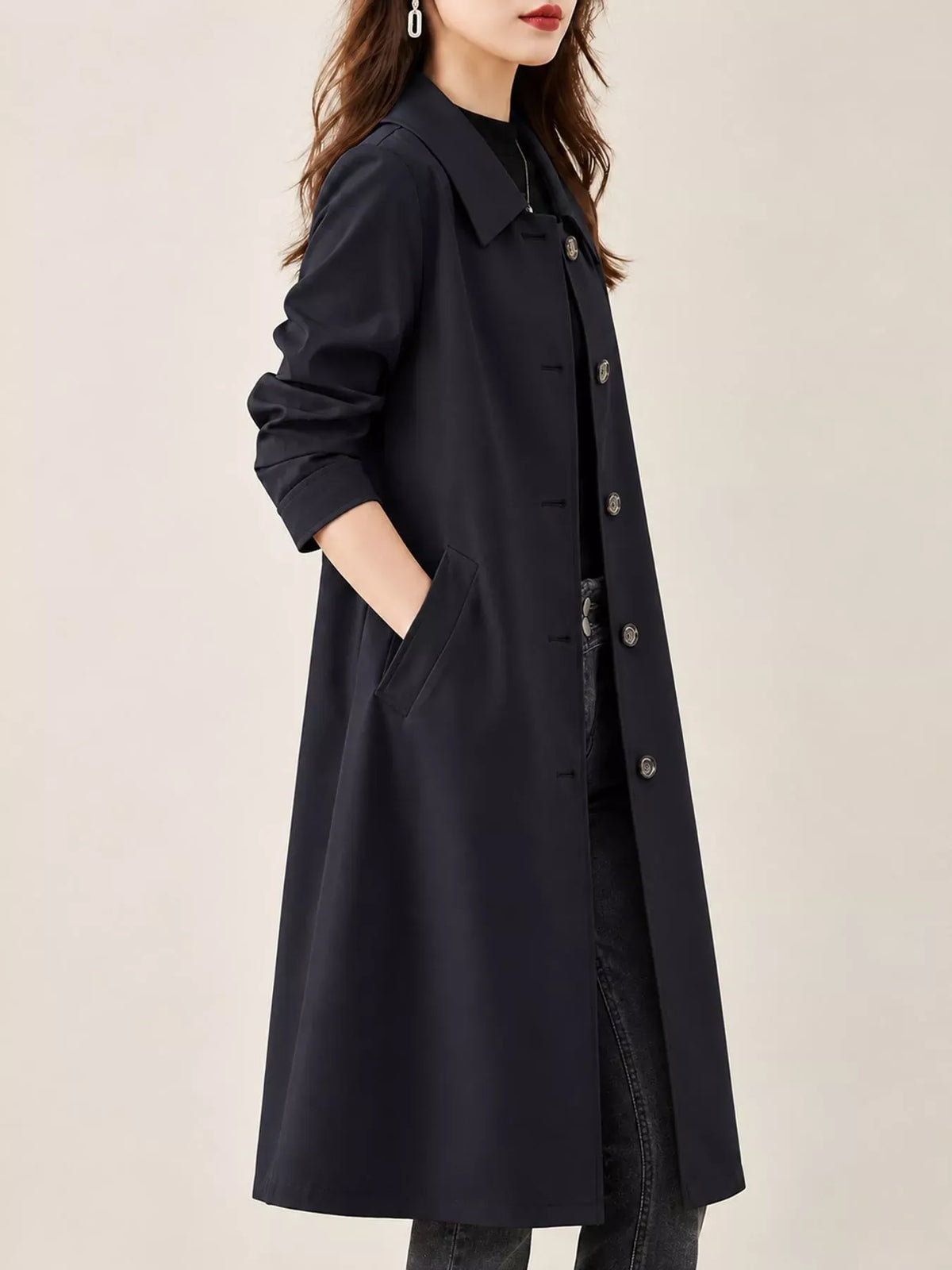 Single-Breasted Button-Front Coat - Camel-Lined / M