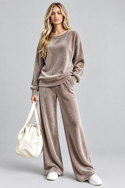 Velvet Dropped-Shoulder Top & Wide-Leg Pants Set The Nichole Collection - Official Site