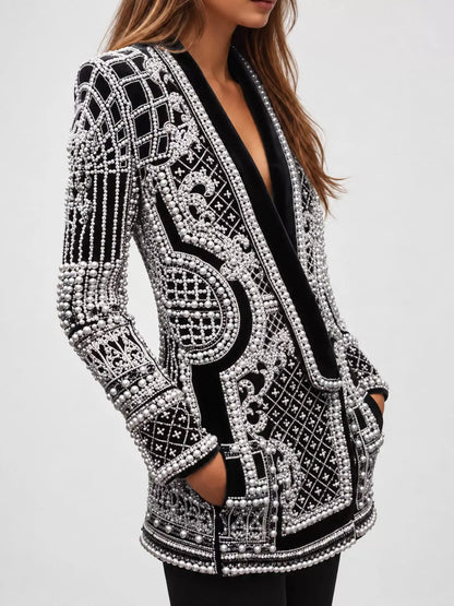 Pearl-Embellished One-Button Blazer The Nichole Collection