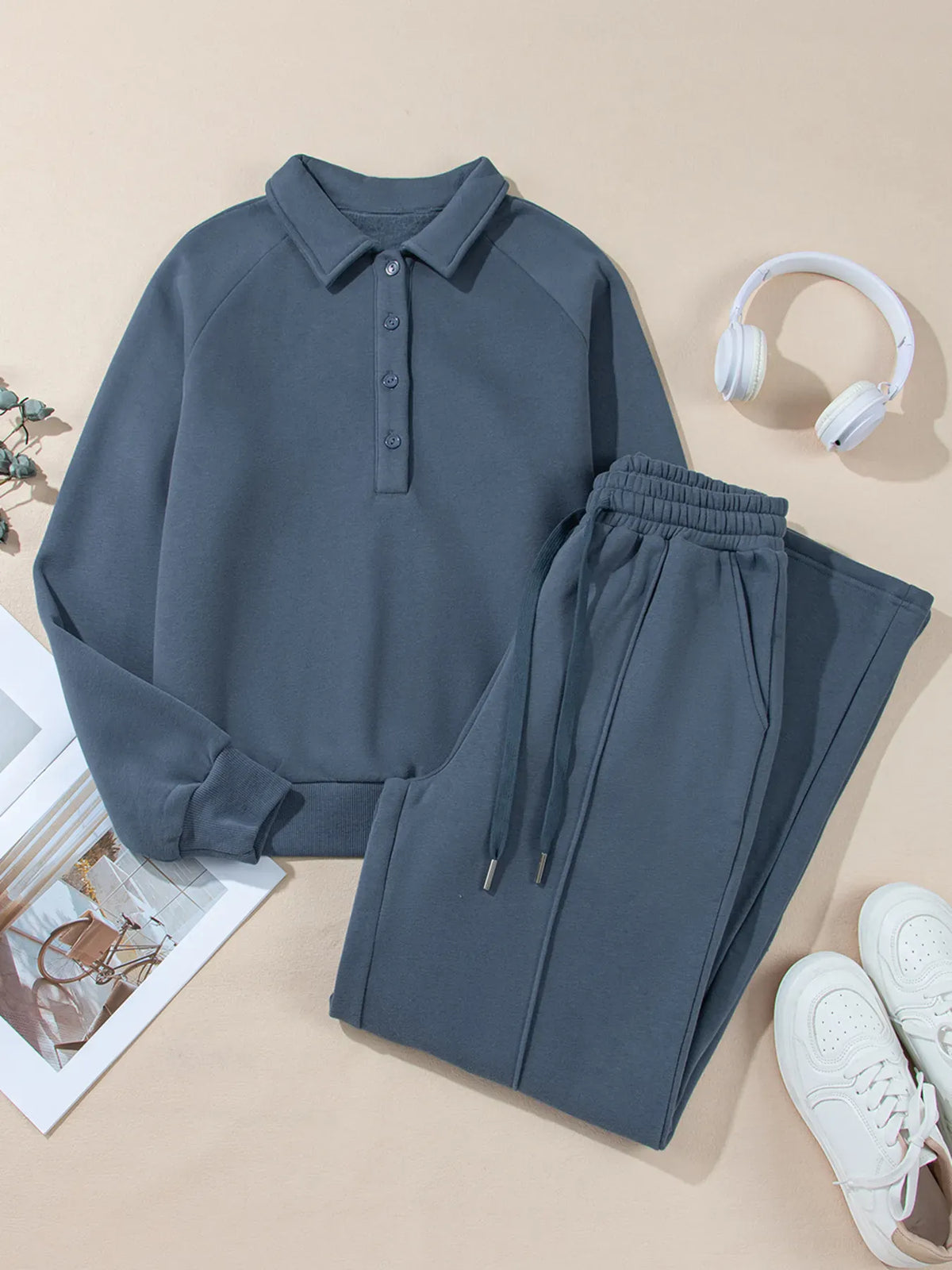Collared Sweatshirt and High-Waisted Pants Set The Nichole Collection - Official Site