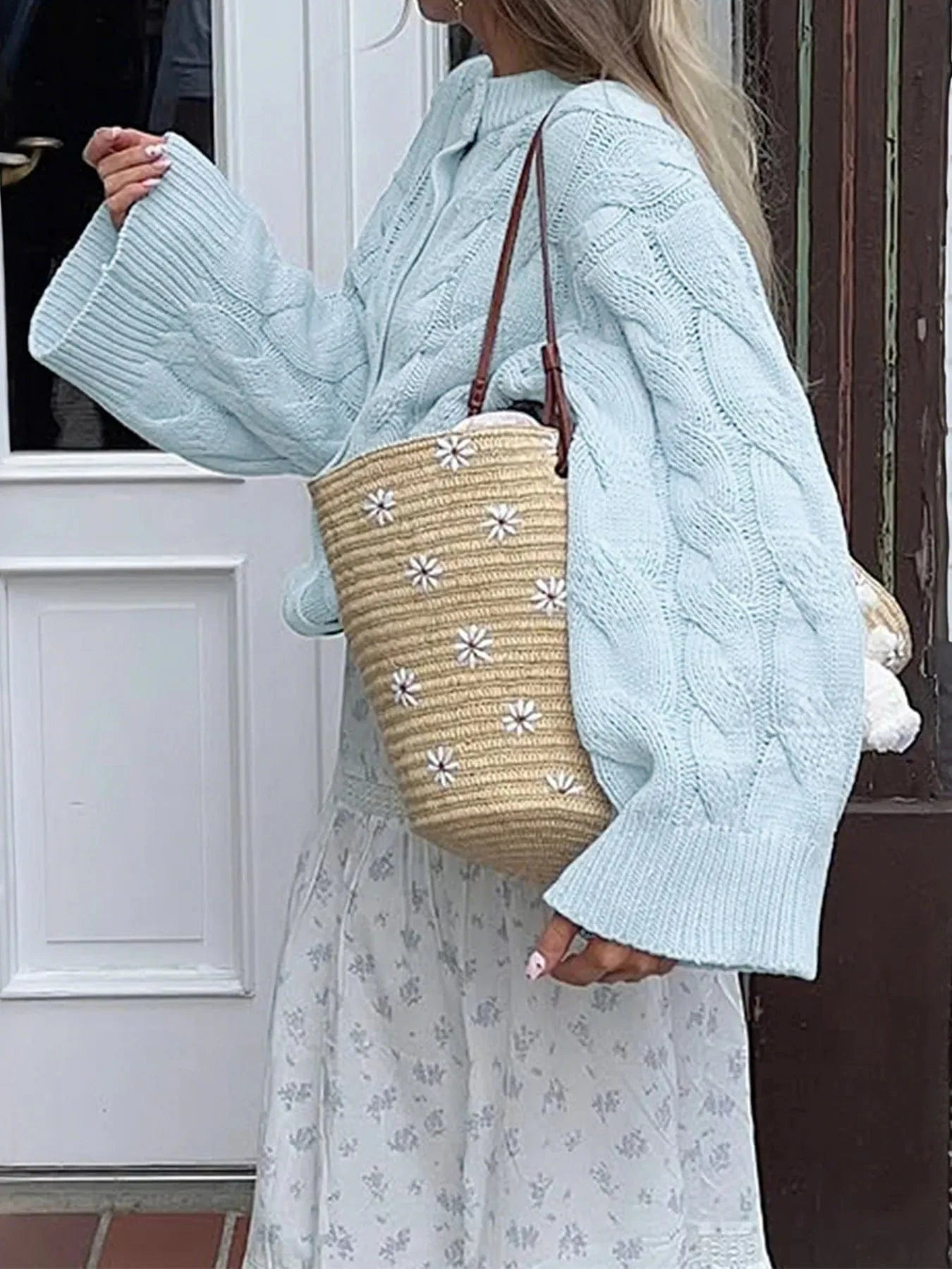 Baby Blue Cable Knit Button-Up Cardigan Cardigan The Nichole Collection