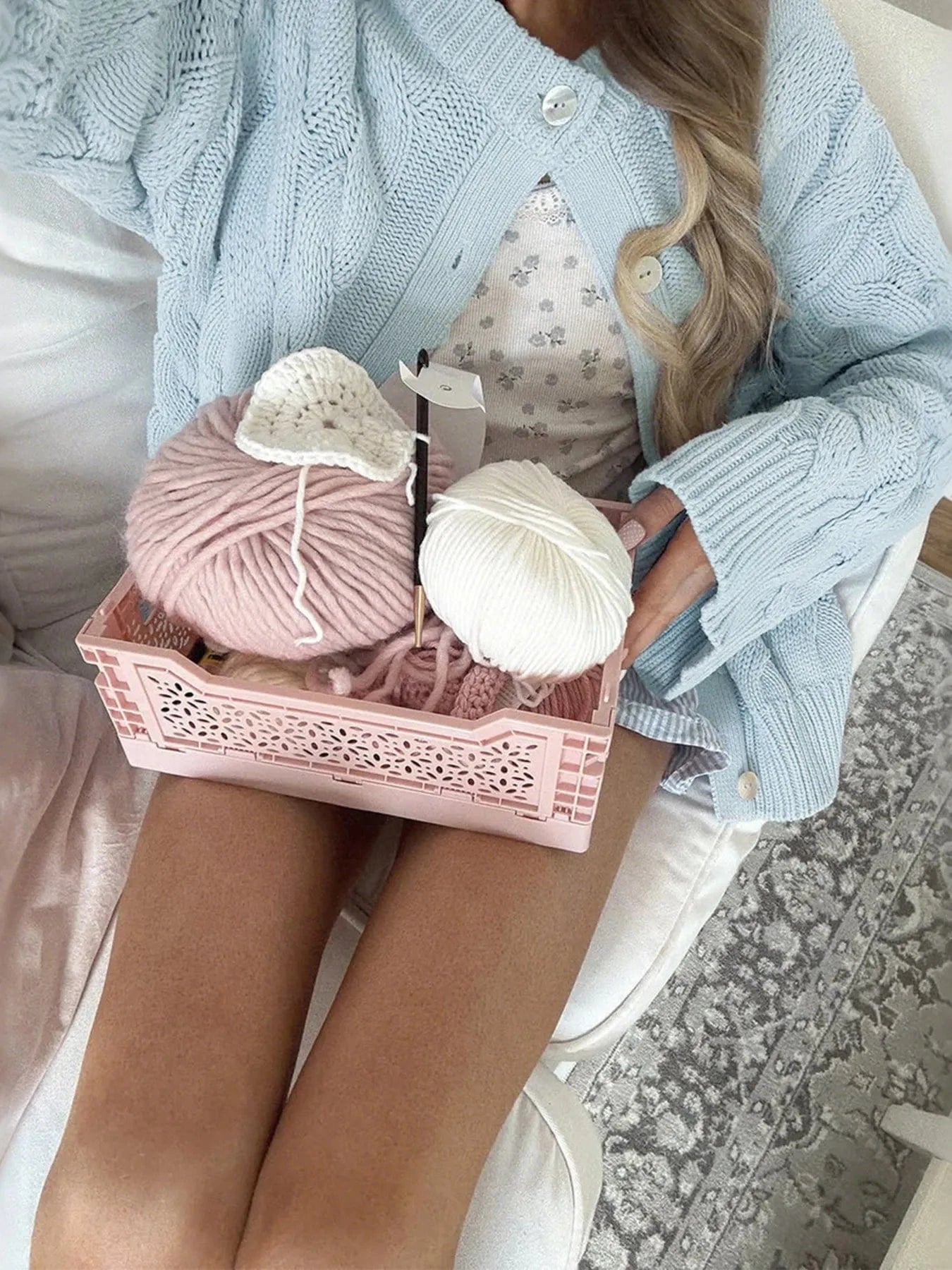 Baby Blue Cable Knit Button-Up Cardigan Cardigan The Nichole Collection