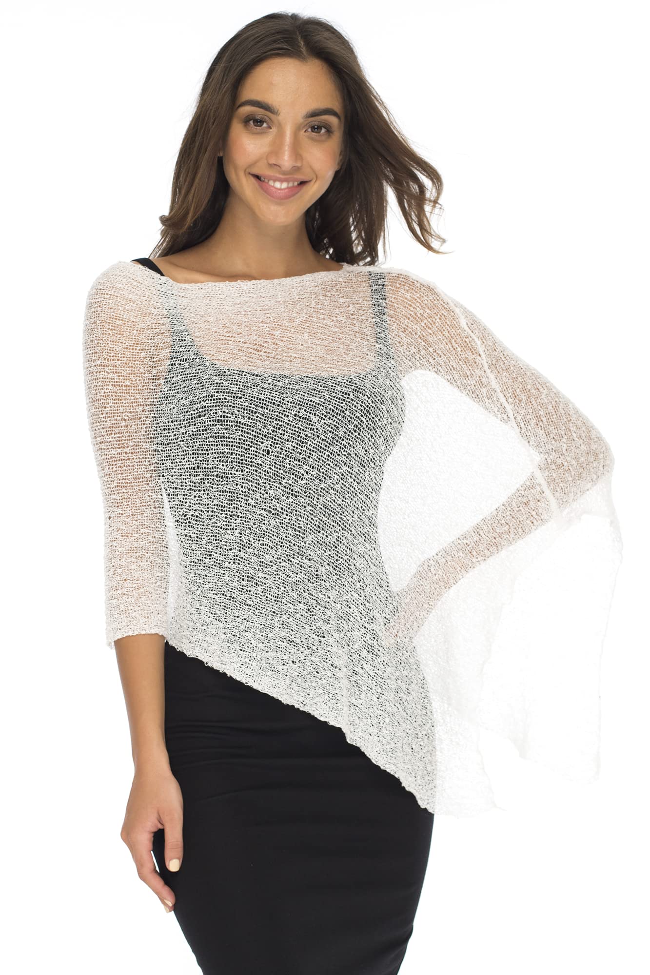Back From Bali Womens Sheer Poncho Shrug Bolero, Lightweight Summer Shrug Pullover Sweater White The Nichole Collection