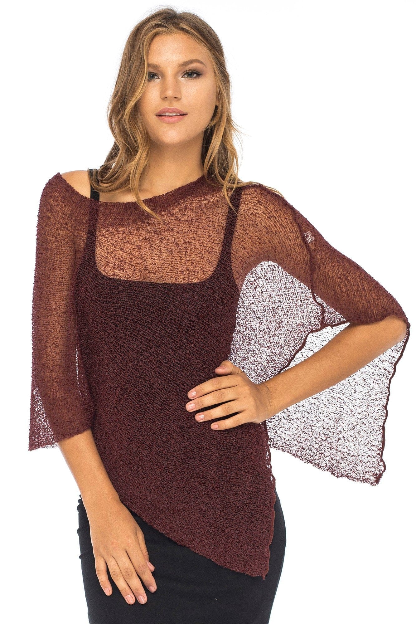 Back From Bali Womens Sheer Poncho Shrug Bolero, Lightweight Summer Shrug Pullover Sweater Brick The Nichole Collection