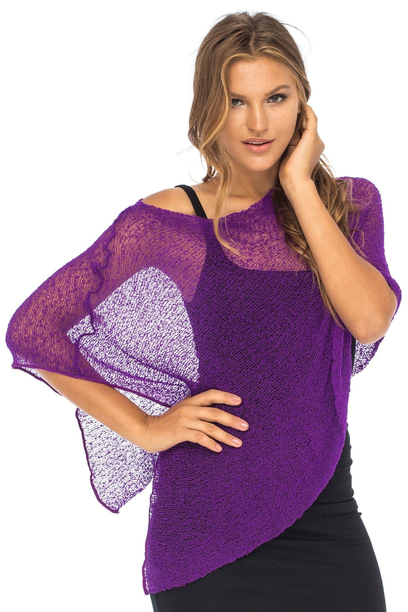Back From Bali Womens Sheer Poncho Shrug Bolero, Lightweight Summer Shrug Pullover Sweater Purple The Nichole Collection