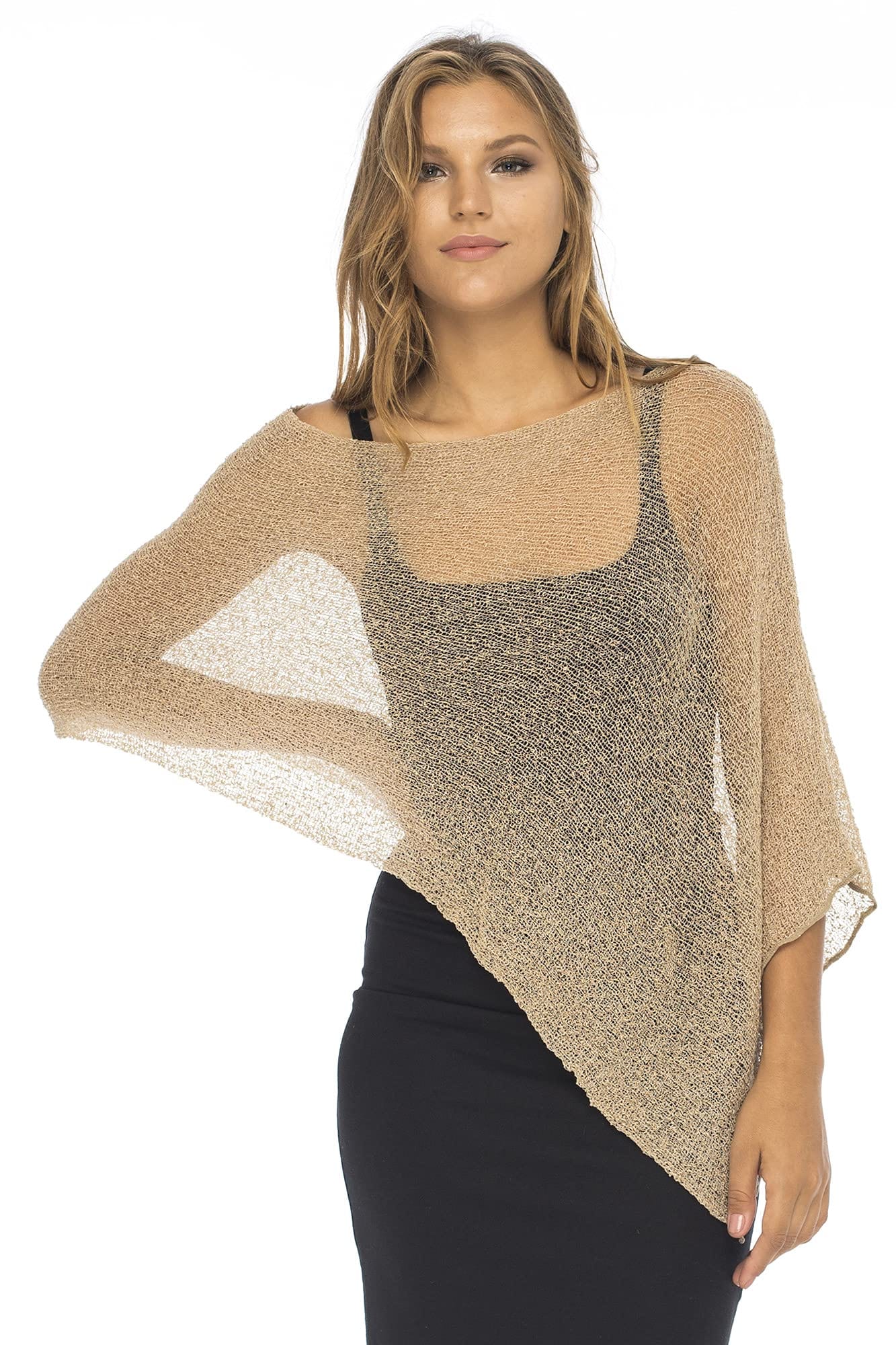 Back From Bali Womens Sheer Poncho Shrug Bolero, Lightweight Summer Shrug Pullover Sweater Mocca The Nichole Collection