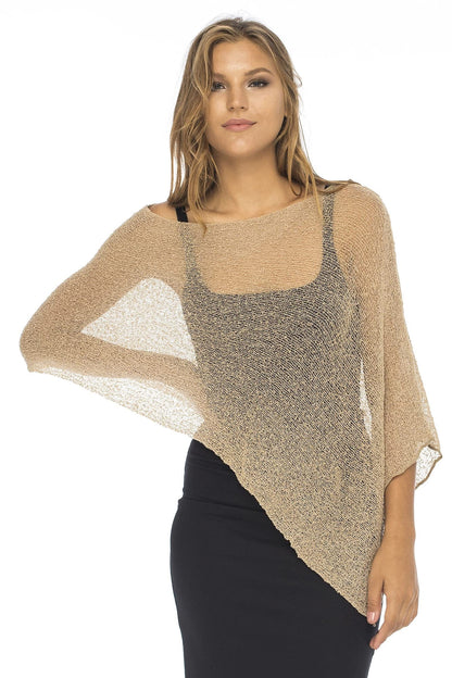 Back From Bali Womens Sheer Poncho Shrug Bolero, Lightweight Summer Shrug Pullover Sweater Mocca The Nichole Collection