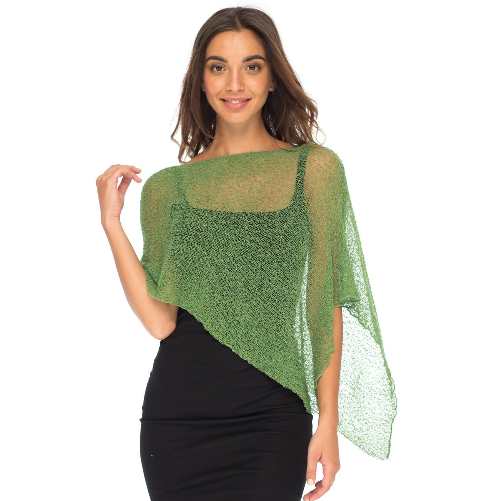 Back From Bali Womens Sheer Poncho Shrug Bolero, Lightweight Summer Shrug Pullover Sweater Green The Nichole Collection