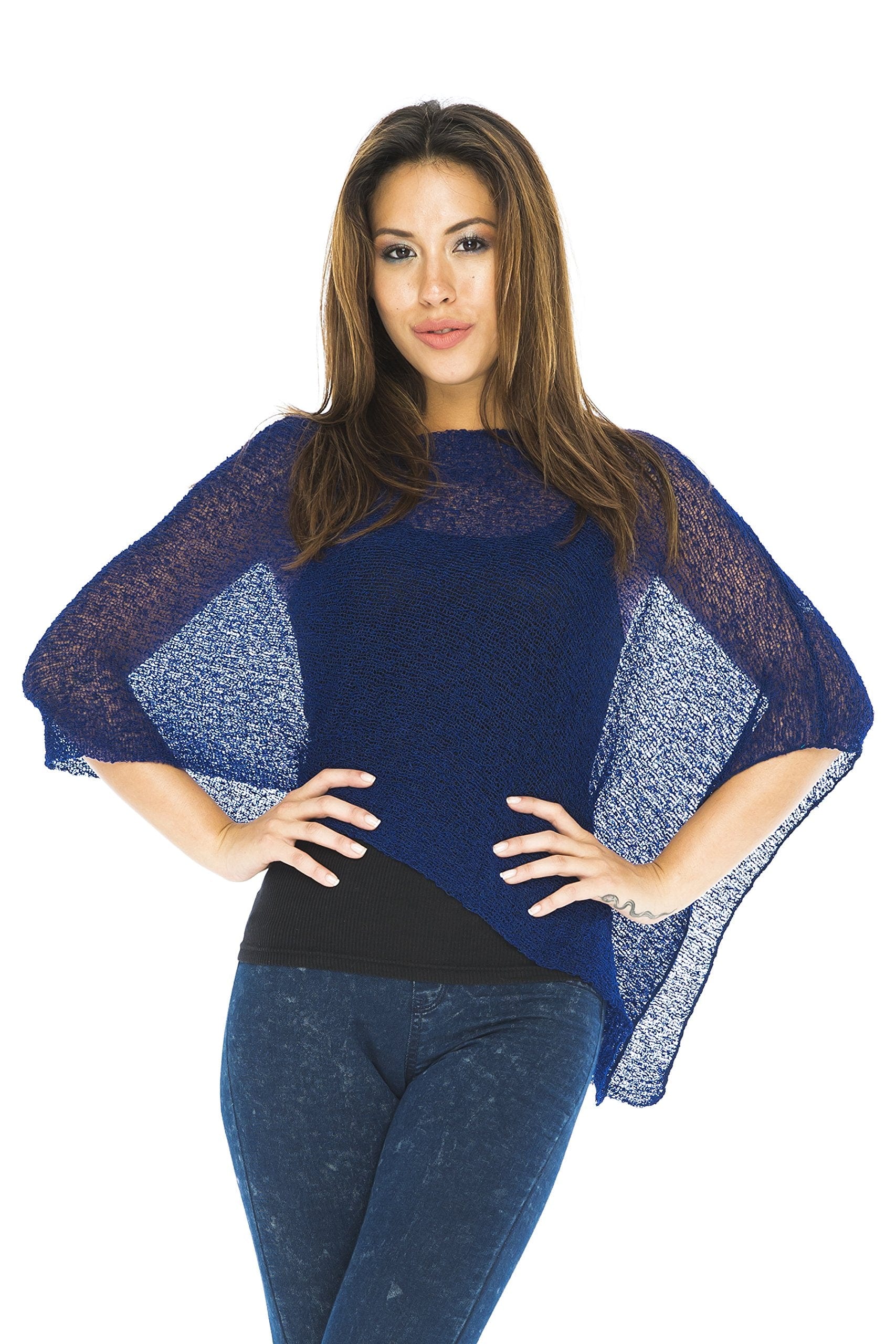 Back From Bali Womens Sheer Poncho Shrug Bolero, Lightweight Summer Shrug Pullover Sweater Navy The Nichole Collection