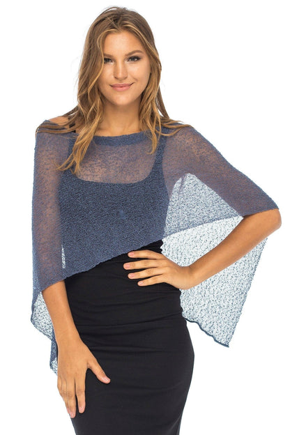 Back From Bali Womens Sheer Poncho Shrug Bolero, Lightweight Summer Shrug Pullover Sweater Blue Jean The Nichole Collection