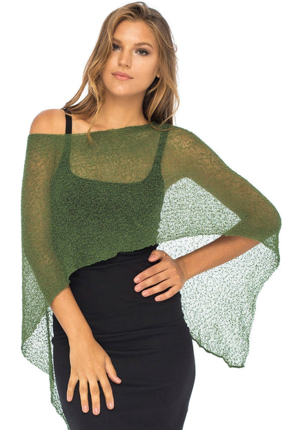 Back From Bali Womens Sheer Poncho Shrug Bolero, Lightweight Summer Shrug Pullover Sweater Hunter Green The Nichole Collection