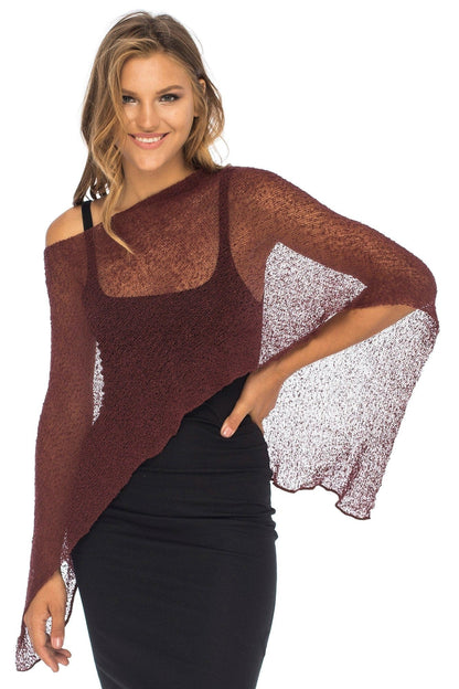 Back From Bali Womens Sheer Poncho Shrug Bolero, Lightweight Summer Shrug Pullover Sweater Maroon The Nichole Collection