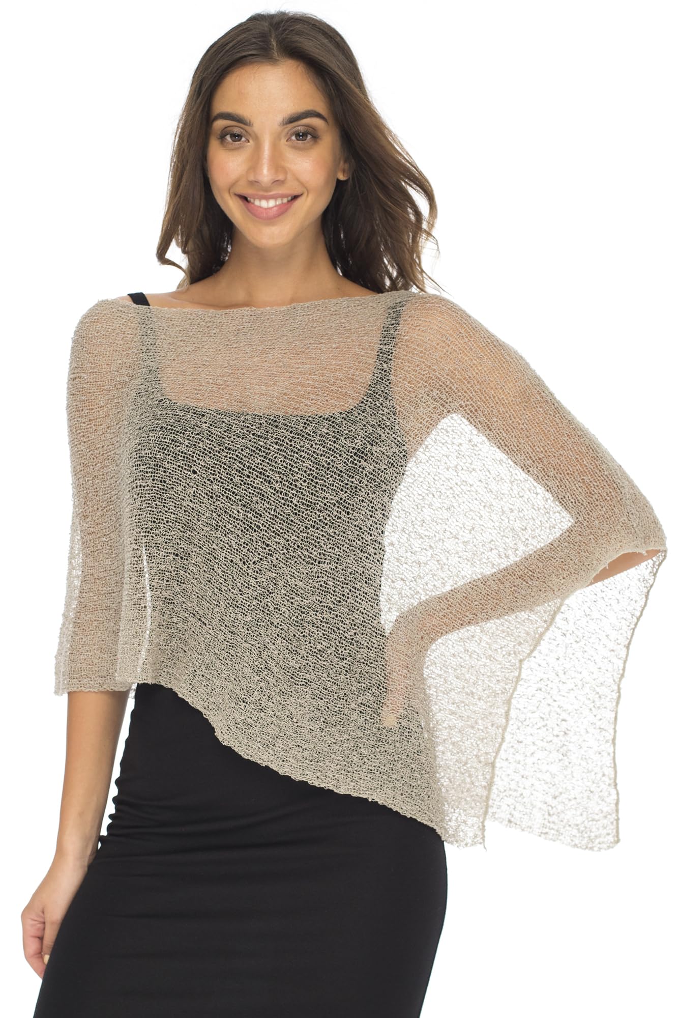 Back From Bali Womens Sheer Poncho Shrug Bolero, Lightweight Summer Shrug Pullover Sweater Beige The Nichole Collection